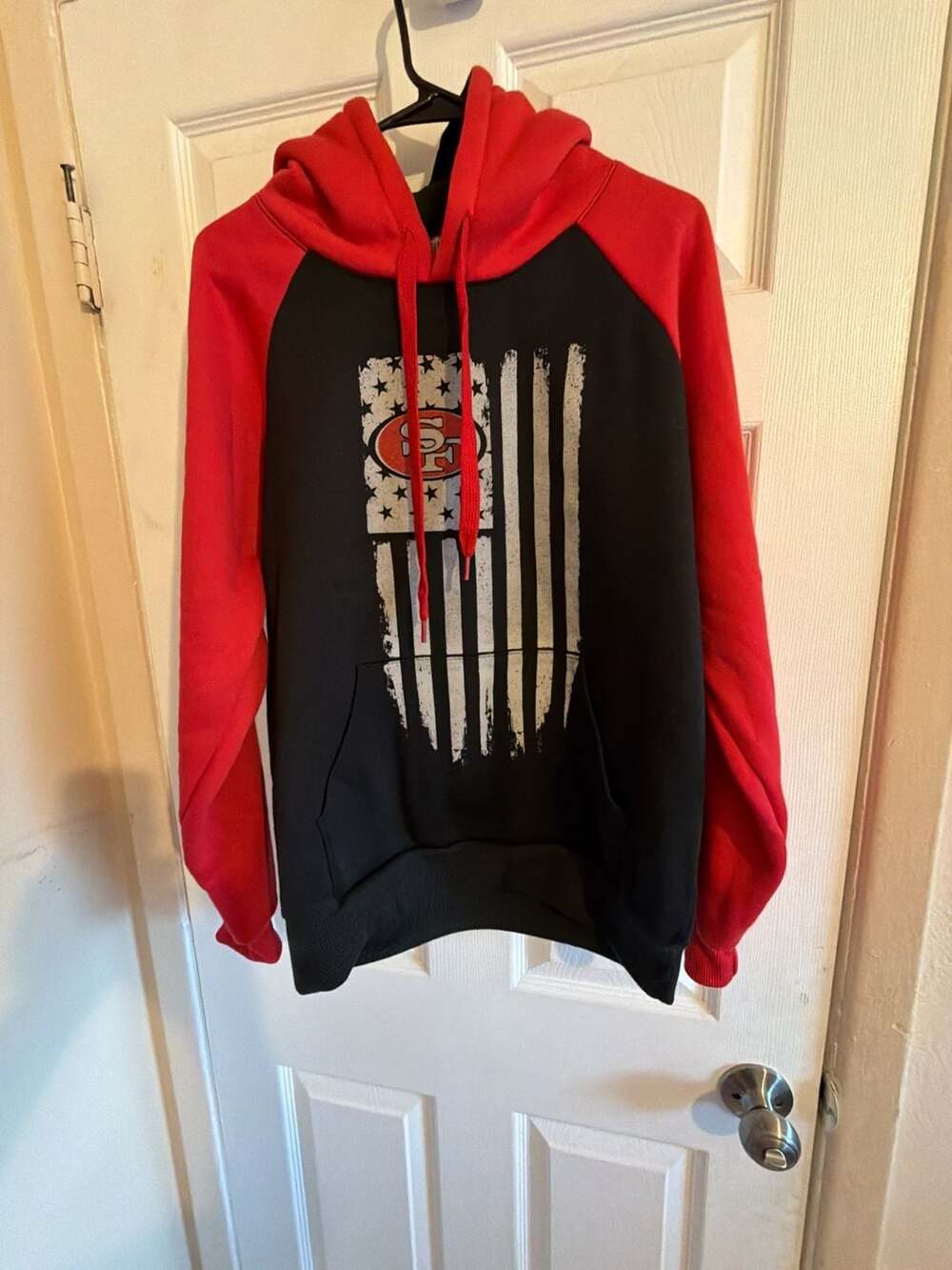 San Francisco 49ers Pullover Hoodie Sweatshirt Distressed American Flag